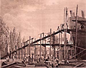 William Birch. "Preparing for War to Defend Commerce," engraving, 1800.