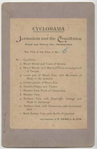 R. Newell & Son, &ldquo;Herod&rsquo;s Palace and Towers,&rdquo; No. 6 in Cyclorama of Jerusalem and the Crucifixion. Broad and Cherry Sts., Philadelphia. Albumen print on stereograph mount. Recto and verso.