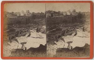 R. Newell & Son, &ldquo;Herod&rsquo;s Palace and Towers,&rdquo; No. 6 in Cyclorama of Jerusalem and the Crucifixion. Broad and Cherry Sts., Philadelphia. Albumen print on stereograph mount. Recto and verso.