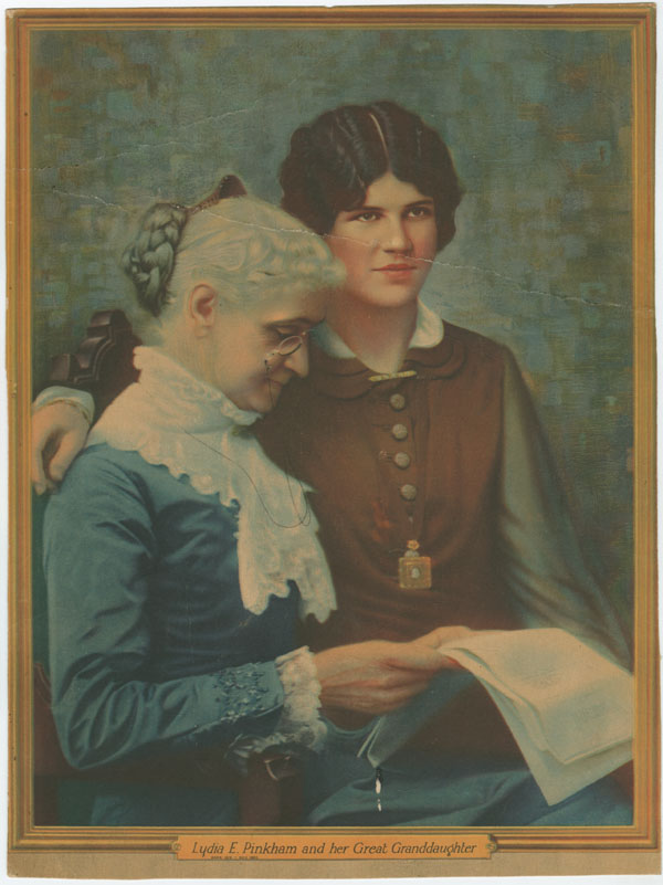 Lydia E. Pinkham and Her Great Granddaughter. Display card from the William Helfand Popular Medicine Ephemera Collection.