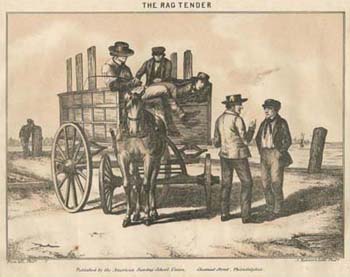 Augustus Köllner, The Rag Tender. Pen and ink lithograph, tinted with one stone in City Sights for Country Eyes (Philadelphia: American Sunday-School Union, [1856]). Courtesy of the Historical Society of Pennsylvania.