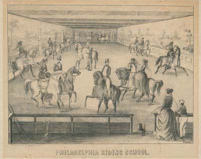 Henry Dacre, Philadelphia Riding School(Philadelphia: C. M. Greiner, No. 43 North Fourth St., ca. 1850). Crayon lithograph, tinted with one stone.