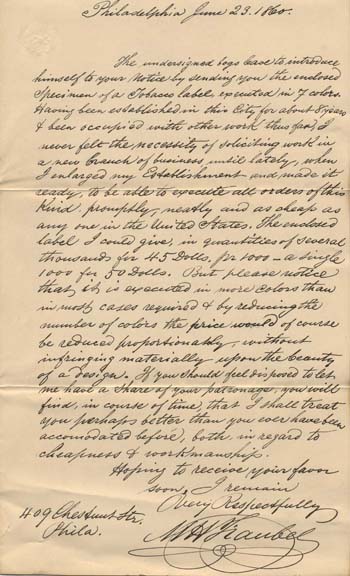 Maurice Traubel, Letter of Solicitation, June 23, 1860.  Courtesy of The Library of Congress, Manuscript Division.