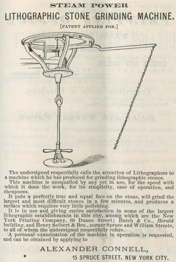 “Steam Powered Stone Grinder” advertisement in Printers’ Circular (October 1870).