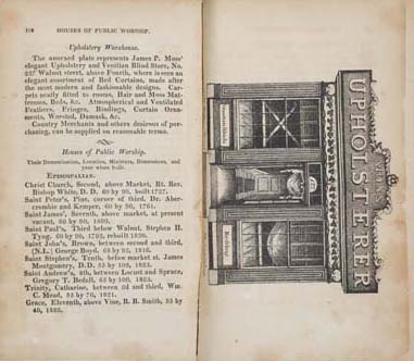 William L. Breton, Moss, Upholsterer, No. 127 Walnut Street, Philadelphia. Crayon lithograph printed by Kennedy & Lucas, in James Mease and Thomas Porter, The Picture of Philadelphia from 1811 to 1831: Giving an Account of its Origin, Increase and Improvements in Arts, Sciences, Manufactures, Commerce and Revenue (Philadelphia: Robert DeSilver, 1831). Gift of Jay Snider.