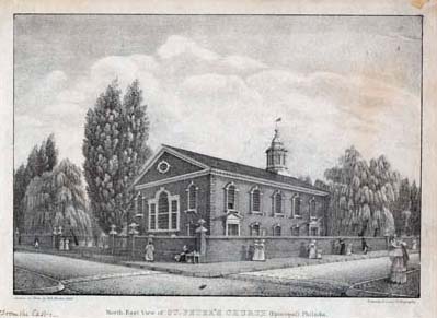 William L. Breton, North-East View of St. Peter’s Church (Episcopal) Philada. (Philadelphia: Kennedy & Lucas’ Lithography, 1829). Crayon lithograph.