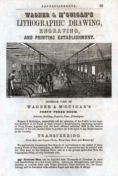 David C. Scattergood, “Wagner & McGuigan Lithographic Establishment.” Wood engraving in The Philadelphia Merchants’ & Manufacturers’ Business Directory for 1856-57 (Philadelphia: Prepared & Published by Griswold & Co., [1856]).