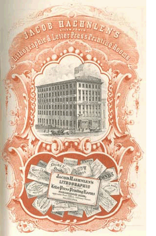 “Jacob Haehnlen’s Steam Power Lithographic & Letterpress Printing Rooms,” in Edwin Freedley, Philadelphia and Its Manufactures: A Hand-Book Exhibiting the Development, Variety, and Statistics of the Manufacturing Industry of Philadelphia in 1867 (Philadelphia: Edward Young & Co., 1867). 