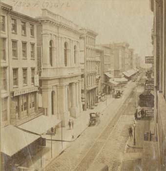 [Chestnut Street, East of Fourth Street (Philadelphia: James Cremer], photographed ca. 1867, published ca. 1875). Albumen print on stereograph mount.