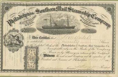 Philadelphia and Southern Mail Steamship Company. (Philadelphia: J. Haehnlen, ca. 1866). Transfer lithograph. 