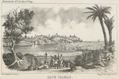 Wagner & McGuigan, Cape Palmas from “Views of Liberia” in “W. F. Lynch Report of Mission to Africa,” Senate Executive Documents, 1st Session, 33rd Congress, Part 3, Vol. 1, Doc. 1 (1853). Crayon lithograph. Gift of David Doret.