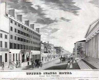 David S. Quintin, United States Hotel Chesnut Street, Philadelphia (Philadelphia: P. S. Duval, Lith, ca. 1840). Crayon lithograph.