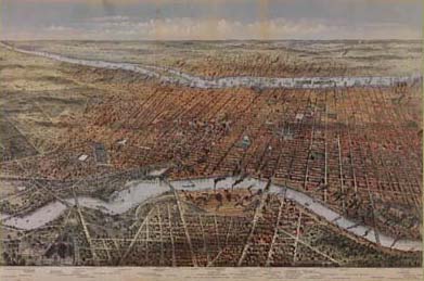 John Bachmann, Bird’s Eye View of Philadelphia (Philadelphia: Published by J. [Weik], [1857]). Printed by P. S. Duval & Son’s lith. Crayon lithograph, tinted and hand-colored. Courtesy of the Historical Society of Pennsylvania. 