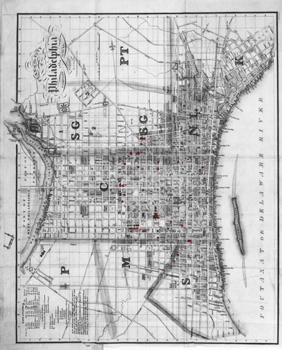 Map of Philadelphia brothels, 1849.
