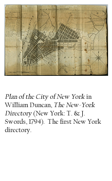 Plan of the City of New York in William Duncan, The New-York Directory (New York: T. & J. Swords, 1794). The first New York directory.