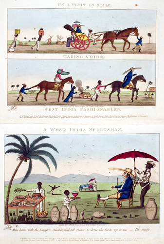 West India Fashionables (London: William Holland, November 1, 1807) and West India Sportsman (London: William Holland, November 1, 1807). Hand-colored aquatints.