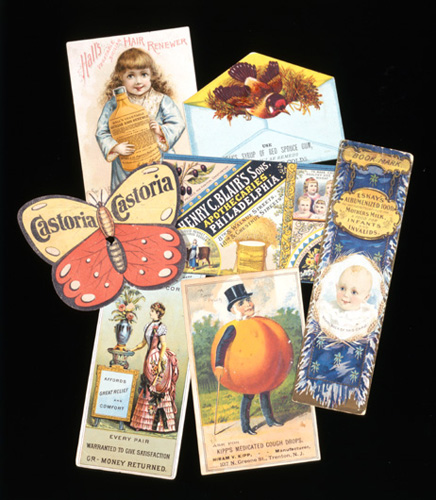 Collage of trade cards from the William Helfand Patent Medicine Trade Card Collection.