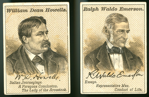 Cards from Improved Authors card game (New York: McLoughlin Bros., 1898). Tinted lithographs.