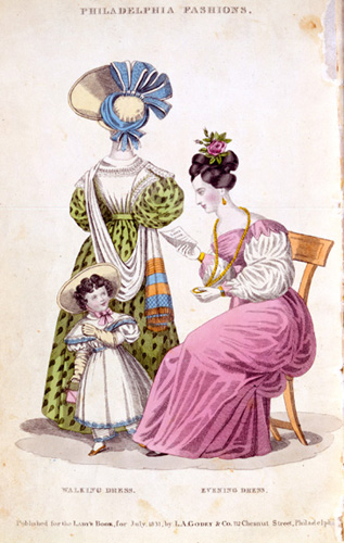 Godey’s Lady’s Book  (July 1831). Color engraving, “Philadelphia Fashions.”