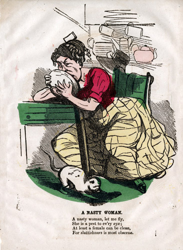 A Nasty Woman (United States, between 1840 and 1880). Color woodcut valentine.