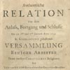 German language pamphlet title page with different text sizes. Pamphlet corners are wrinkled.