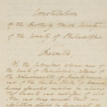 Constitution of the Brotherly Union Society of the County of Philadelphia. Manuscript, Philadelphia, 1823.