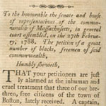 “To the honourable the senate and house of representatives of the commonwealth of Massachusetts . . . the petition of a great number of blacks,” in The American Museum . . . for May, 1788.