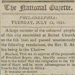 Announcement of a meeting of black Philadelphians on Haitian emigration, in The National Gazette, July 13, 1824.