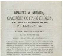Advertisement for McClees & Germon Daguerreotype Rooms. Philadelphia: G. S. Harris, 1848. Gift of David Doret. 