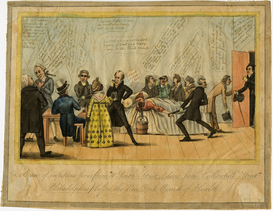 white male doctors and a black servant providing care to the sick