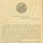 Henry Howard Furness, March 1st, 1864. In this printed letter soliciting members to the planning committees for the Great Central Fair Furness urges support from the men by noting the activities of women. “It may well be to state that the Ladies have entered into the project with great ardor and enthusiasm.”