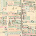 Map shows streets, property lots and buildings, and names their owners