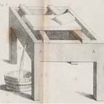 “Table to Prep Stones for Chalk Drawings.” Detail from plate published in Antoine Raucourt, A Manual of Lithography  (London: Longman, Rees, Orme, Brown, Green and Longman, 1832).  Courtesy of the Historical Society of Pennsylvania.