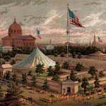 James F. Queen, Buildings of the Great Central Fair, in Aid of the U. S. Sanitary Commission Logan Square, Philadelphia, June 1864 (Philadelphia: Printed & lithogrd. by P. S. Duval & Son, 1864). Chromolithograph.
