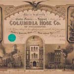 James F. Queen, Columbia Hose Co. of Philadelphia (Philadelphia: P. S. Duval Son & Co., lith., ca. 1865). Crayon lithograph, tinted with one stone. 